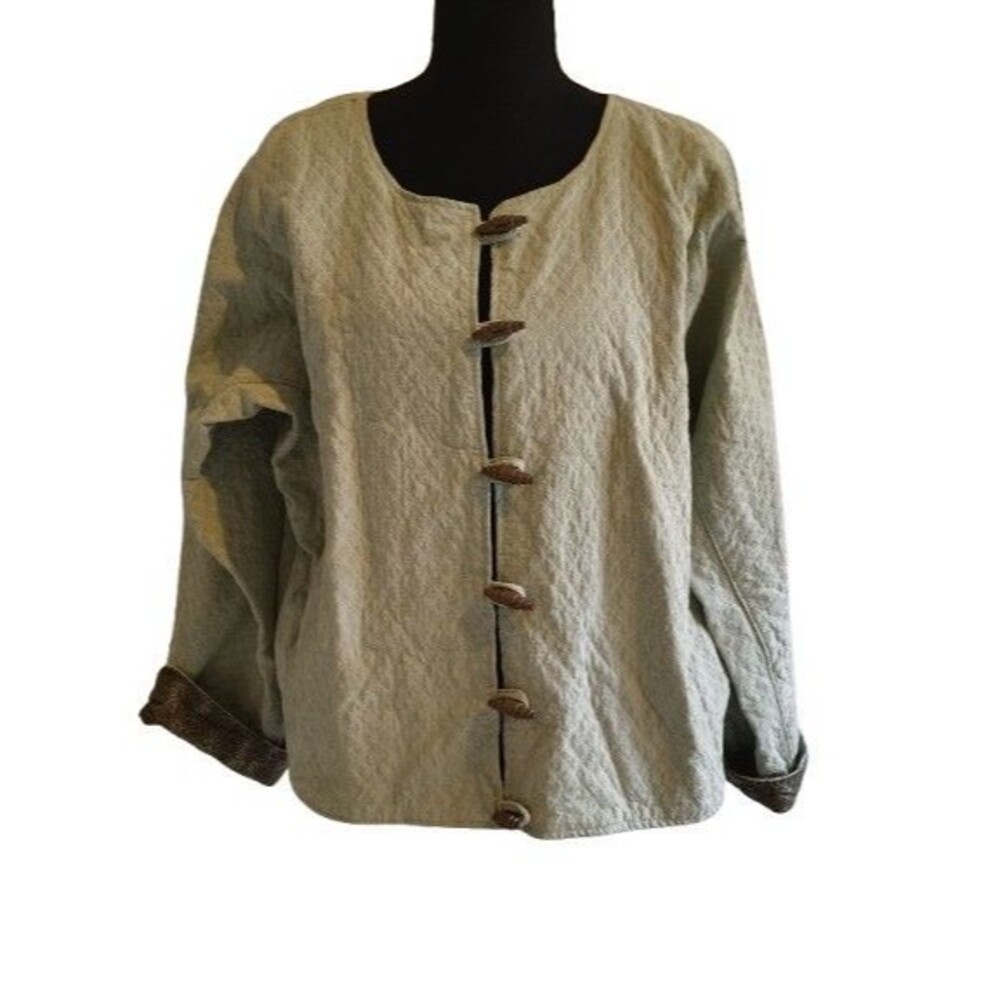Artisan Reversible Quilted Jacket Wooden Toggle Button Openwork Seam Top L XL